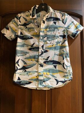 Gap Kids shark-print button-down shirt, size 6-7